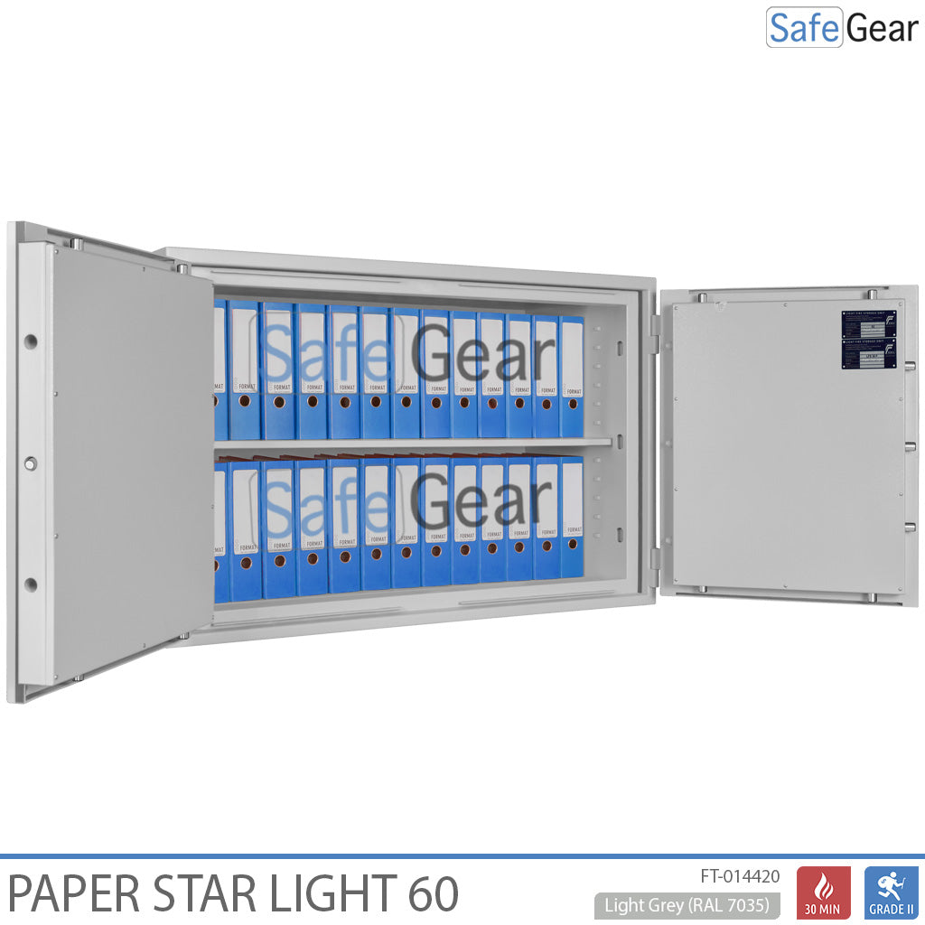 Paper Star Light 60 dokumentumszéf – 28 iratrendező – S2 betörésvédelmi teszt / 30 perces tűzállósági teszt