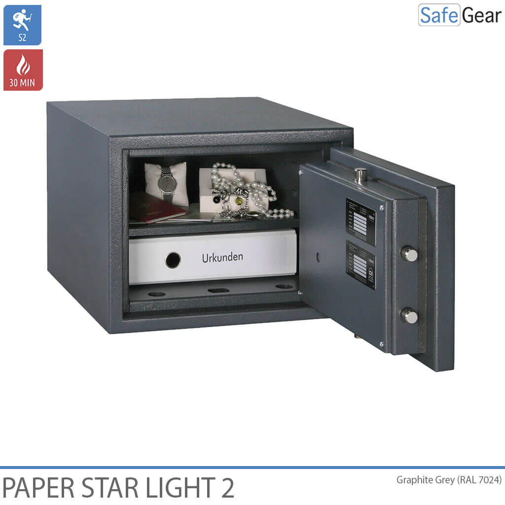 Paper Star Light 2 tűzálló széf – 2 iratgyűjtő – S2 fokozatú betörésállósági teszt / 30 perces tűzállósági teszt