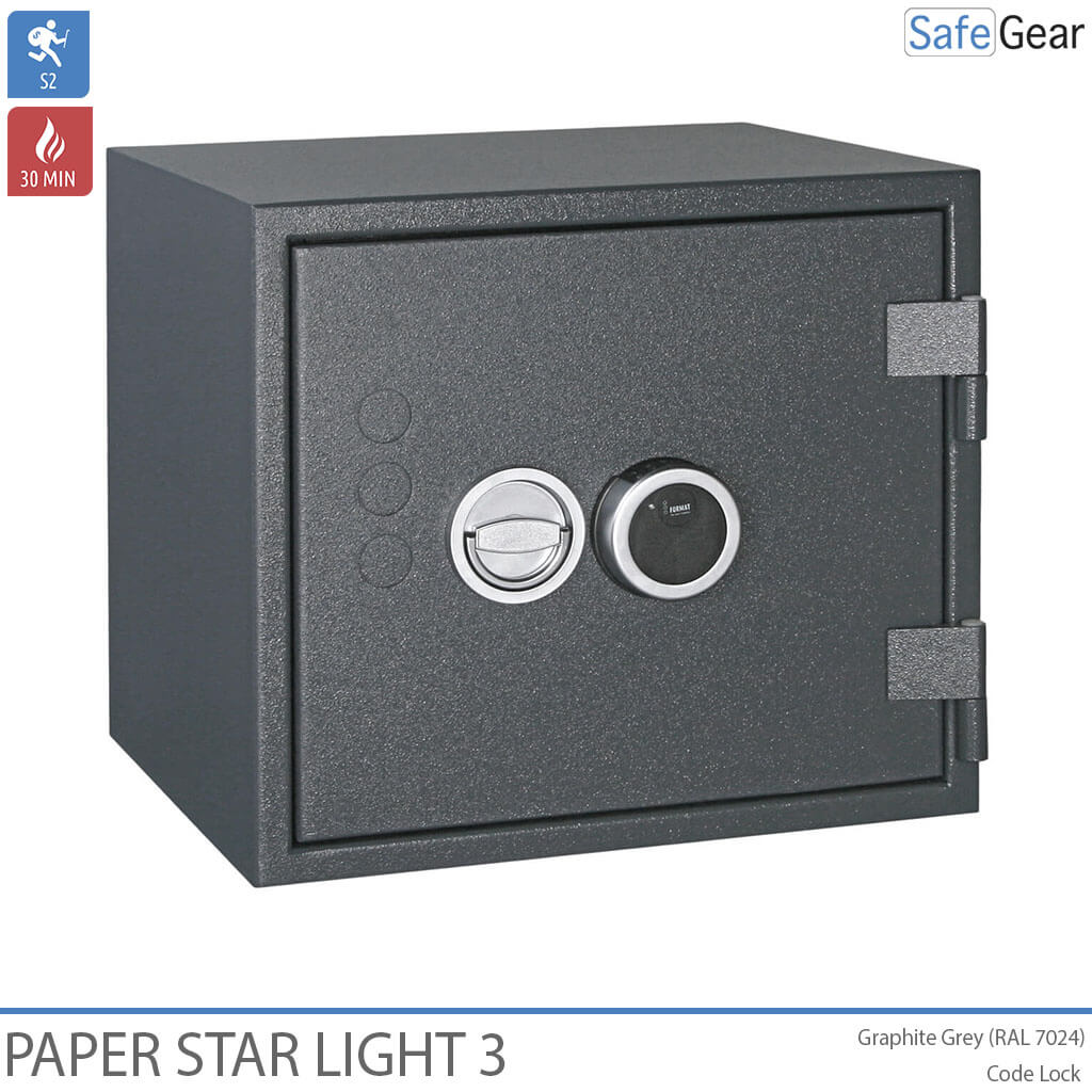 Paper Star Light 3 tűzálló széf – 5 irattartó – S2 betörésállósági vizsgálati fokozat / 30 perces tűzállósági vizsgálat