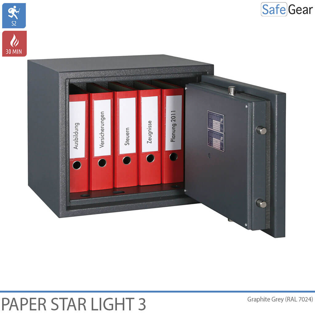 Paper Star Light 3 tűzálló széf – 5 irattartó – S2 betörésállósági vizsgálati fokozat / 30 perces tűzállósági vizsgálat