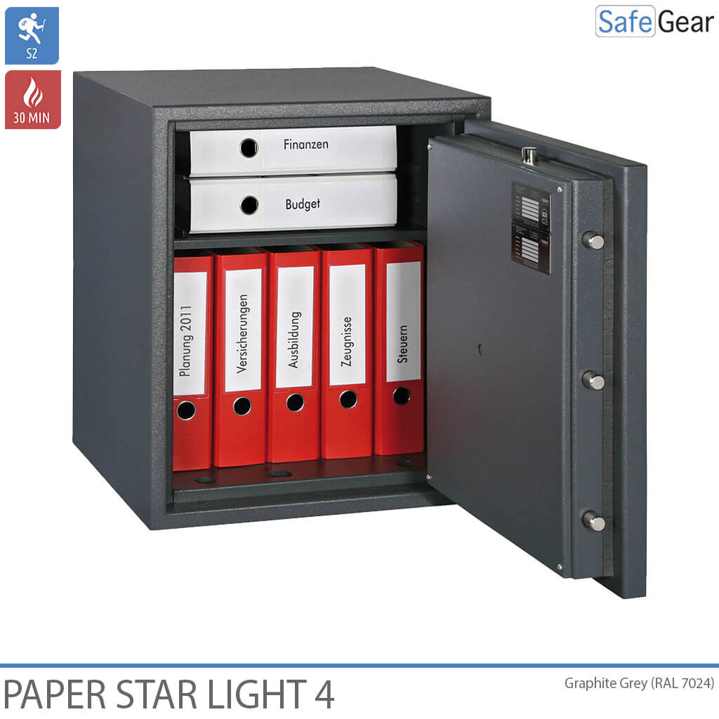 Paper Star Light 4 tűzálló széf – 7 irattartó – S2 fokozatú betörésállósági teszt / 30 perces tűzállósági teszt