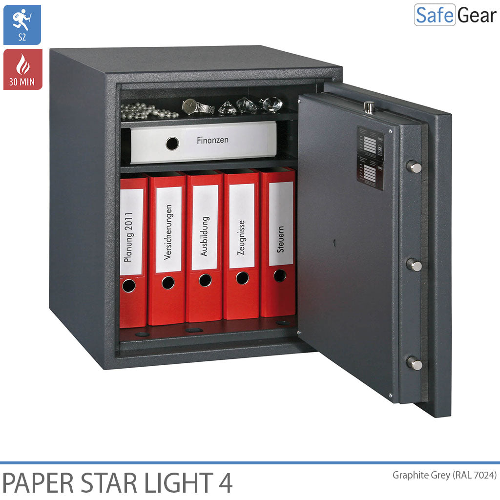 Paper Star Light 4 tűzálló széf – 7 irattartó – S2 fokozatú betörésállósági teszt / 30 perces tűzállósági teszt
