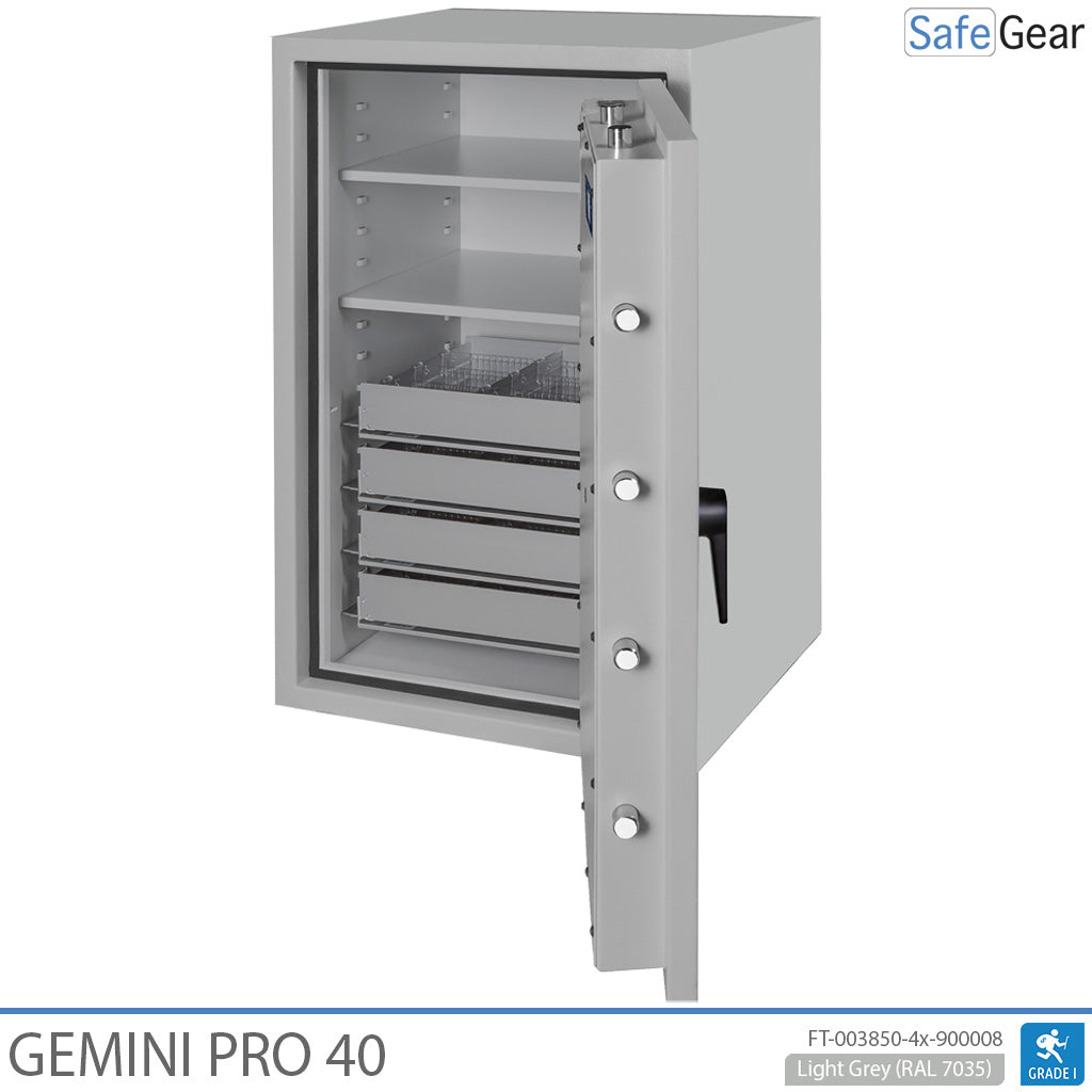 Gemini Pro 40 gyógyszertári széf (180 liter) – 4 fiók – 2 polc – Betörésállósági vizsgálat Fokozat I – Kulcszár