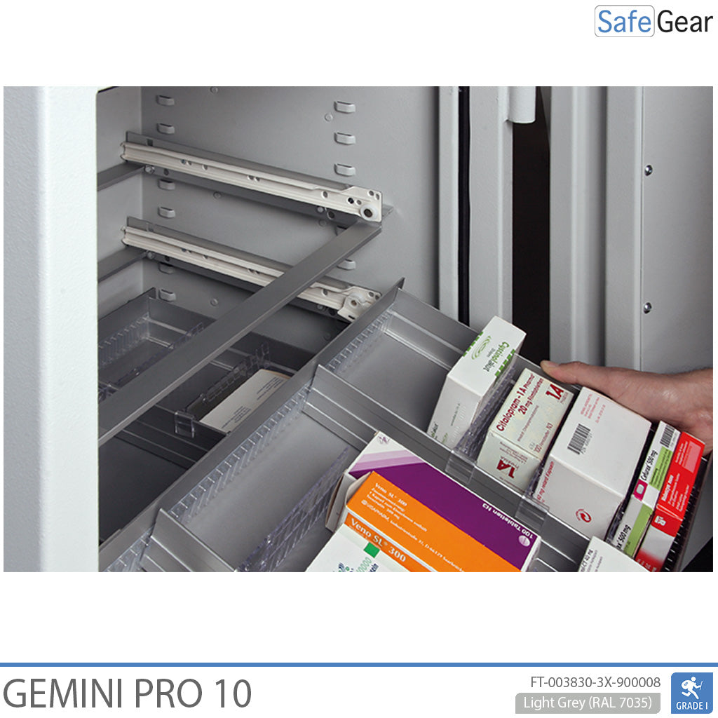 Gemini Pro 10 – Gyógyszertári széf (103 liter) – 3 fiók – Betörésállósági vizsgálat Fokozat I