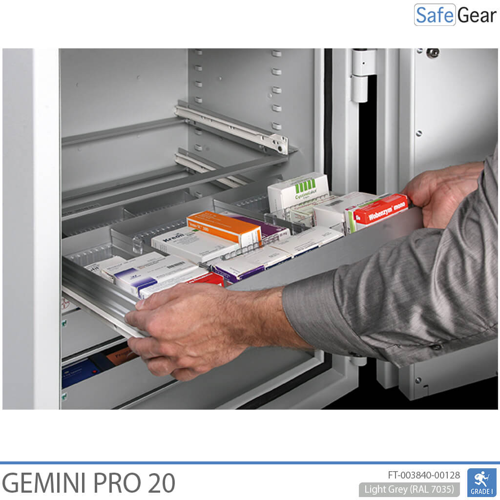 Gemini Pro 20 – Gyógyszertári széf (141 liter) – 4 fiók – I. fokozatú betörésállósági teszt
