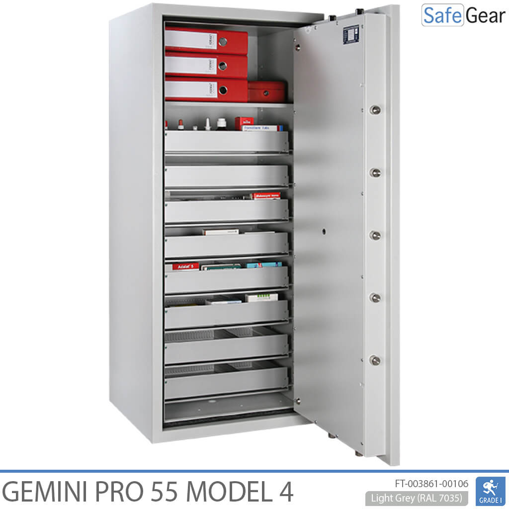 Gemini Pro 55 – Gyógyszertári széf (292 liter) – 7 fiók – 1 polc – Betörésállósági vizsgálat Fokozat 1